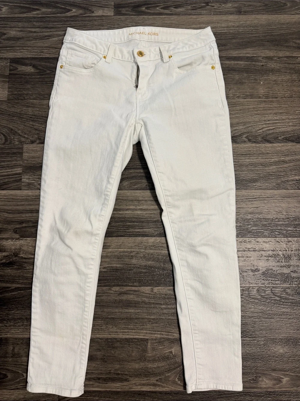 Michael Kors White Skinny Jeans for Women with Gold Accents
